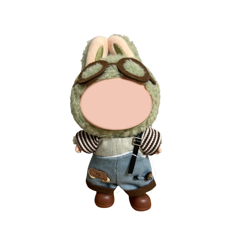 SHUOXUKE 17cm Doll Clothes Set and Accessories, 2025 Designed Clothes Set for 15cm/17cm Doll with Brown Glasses & Overalls & Brown Shoes - Image 2